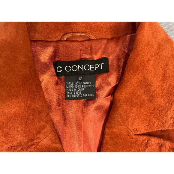 C Concept Y2K Vintage Orange Suede Leather Jacket w/ Lace Up Back Jacket SZ 12 - Picture 3 of 4